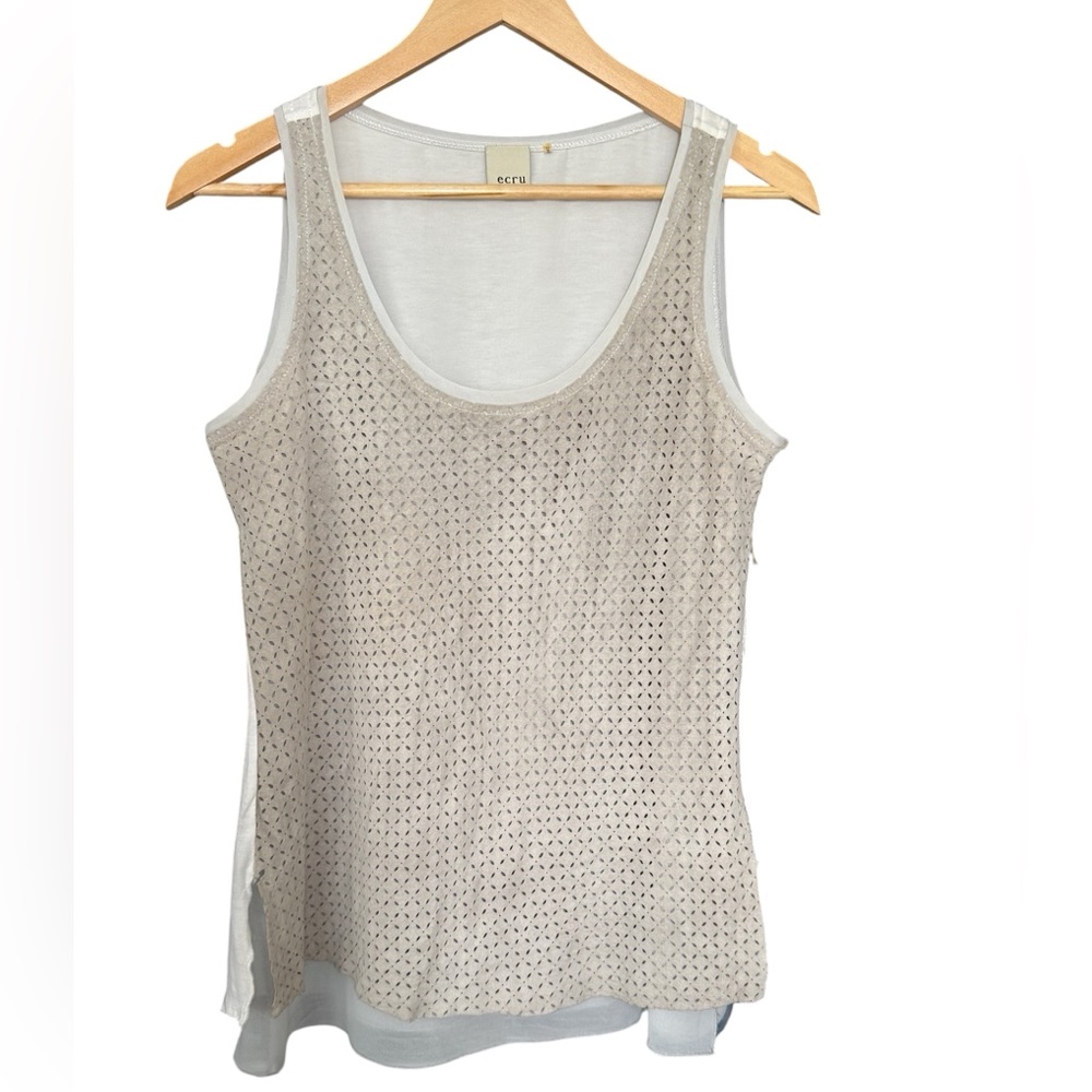 Ecru Women’s Taupe Genuine Suede Leather Laser Cut Camisole Tank Top Size Small